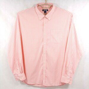 Lands End Traditional Fit Gingham Plaid Nylon Spandex Button Down Shirt Mens XL